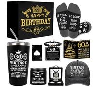 60e cadeaux d'anniversaire pour hommes - Boîte d'anniversaire unique avec gobelet de 20 onces, bougie parfumée, chaussettes, casquette de baseball, porte-clés, bracelets et décapsuleur pour mari, père