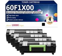 60F1X00 Cartouche de Toner Noir 60F1X00 à Très Haut Rendement avec Puce, Compatible pour Lexmark MS310d MS310dn MS315dn MS410dn MS415dn MS510dn MS610de Imprimantes,Black-4 Pack