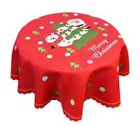 60inch Nappe de Noël ronde Imprimé Nappe avec Sapin de Noël Père Noël Bonhomme de Neige Motifs Merry Christmas Decoration Noel Lavable Nappe pour Décoration de fête de Noël