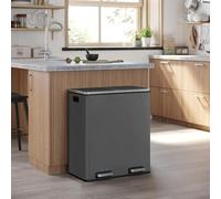 60L Poubelle à Double Compartiment 2 x 30L, avec 15 Sacs Poubelles, Pédales en Métal, 2 Seaux Intérieurs en Plastique, Couvercles, Poignées, Fermeture en Douceur (Gris)