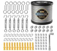 60M 2MM Corde en Acier Inoxydable à Suspendre Kit, Câble en Acier Inoxydable Revêtu pour Plantes Grimpante, Extérieur Suspension, Corde a linge, Lustre D'ExtéRieur
