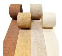 60M Ruban de Satin Lin Bohème 4 Couleurs 5cm Large, Marron, Bronzer, Crème, Beige, pour Emballage Cadeau DIY Nœuds Toile de Fond Anniversaire Mariage Bouquet de Mariée Décorations de Fête Extérieure