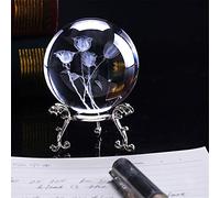 60mm 3D gravure au laser plante rose quatre feuilles clade pissenlit lotus boule de cristal miniature fleur boule de verre décoration de la maison cadeau de Saint Valentin décoration (Rose 1)