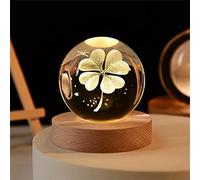 60mm 3D Laser Terre Trèfle À Quatre Feuilles Gravé Rose Boule De Cristal Miniature Fleur Globe en Verre Sphère Décoration De La Maison Ornement (80 Trèfle)