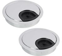 60mm Metal Desk Cable Tidy-Cable Organizer with 2 Output Options,Durable and Stylish for Desks and Tables,Easy to Install (2 Pieces,Silver)