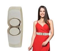 60mm Taille Élastique Ceintures pour Femmes - Simple Minimaliste Circulaire Brillant Boucle Ceinture 489 - Design Large et Extensible pour Femme - Tailles et Couleurs Assorties - Blanc, Large