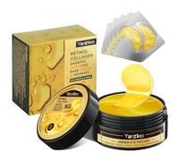 60Pcs 24K or sous les yeux patchs avec 5Pcs de voyage Eye Mask, 30 paires de femmes Undereye masque pour les cercles sombres de traitement des yeux gonflés, coussinets de gel hydratant pour l'enflure