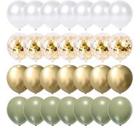 60Pcs 30cm Ballons Vert Ballon Hélium Rétro Vert Olive Sauge Or Blanc avec Confettis Métalliques Ballons Ruban comme Anniversaire Mariage Baby Shower Baptême Décoration de Fête