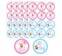 60pcs Autocollant Rose et Bleu, 5,1cm Autocollants Ronds Équipe Garçon ou Fille Étiquettes Ours en Ballons Bleus et Roses Convient pour Articles Décoration Fête Naissance
