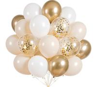 60pcs Ballons Beige Blanc et Or,Ballon Anniversaire Cream Or Confettis Ballons en Latex, Ballon Blanc Doré pour Anniversaire,Baby Shower,Mariage,Baptême Décoration
