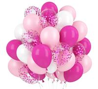 60PCS Ballons Rose Fuchsia Blanc, Ballons Transparents Confettis Helium Gonflable pour Mariage Anniversaire Happy Birthday Baptême Fille,Cérémonie Décorations de Fête