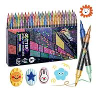 60pcs Feutres shimmer pailletés double tête - 120 couleurs Pailleté - Loisirs créatifs
