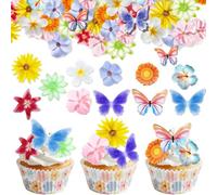 60PCS Fleur Comestible pour Gateau + Papillon Decoration Gateau