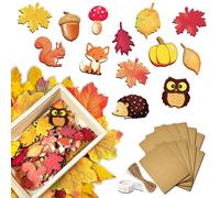 60Pcs Kit Complet Confettis Bois Autonnal : Hérisson, Feuille d'Érable, Champignon, Corde, Carton & Ruban Adhésif, 60 pièces Articles de fête d'automne, modèle 4