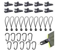 60pcs TendElastique avec Boule, Sandow Elastique,Clip Bâche Tente Multifonction 30 Pièces Kit Fixation Résistant & Réglable Noir 10 Clips 10 Corde Élastique 10 Mousquetons