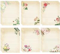 60pcs Vintage Flower Stationery Letterhead Writing Paper, Office School | Retro Flower Blossob Border Notes Greeting 8.5 x 11 Inchfor Wedding Birthday Invitation Office School