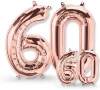 60Th Birthday Balloon - Pack Of 2 - Number 60 Balloons In Rose Gold - 60Th Birthday Decoration For Women Or Men - Helium Inflatable - For A Dazzling Celebration