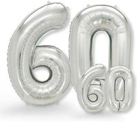 60Th Birthday Balloon - Pack Of 2 - Silver Number 60 Balloons - 60Th Birthday Decoration For Women Or Men - Helium Inflatables - Happy Birthday - Silver Balloon Number 60