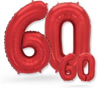60Th Birthday Decoration Balloons - Pack Of 2 - Number 60 Balloons In Red - 60Th Birthday Decoration For Women Or Men - Helium Inflatable - Happy Birthday Decoration - Red Number 60