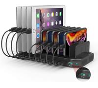 60W 10 Ports Station De Charge Usb Chargement Avec Qc 3.0 Charge Rapide,Multiple Station Recharge Support Pour Tablettes,Phones-Noir