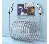 60W 4 en 1 Cable USB C vers Lightning Charge 5M [Certifié Apple MFi] 60W Câble de Chargeur multi Pad Tressé plat Combo Port Lightning/Type C/USB A pour iPhone, Android Samsung, Huawei, Oneplus,5M