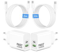 60W Chargeur Rapide pour iPhone 17/Air/16e/16/15 Pro Max Plus, iPad Pro/Air, iPad 10/11eme Generation A16, Accessoire 2-Port 40W+20W USB-C/A Adaptateur Prise USBC Secteur avec 2M Type-C Câble, 2-Pack