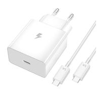 60W Chargeur USB C Secteur Charge Rapide pour Samsung Galaxy S26 Ultra A17 A16 A56 A36 A26 A55 A35 S25 Edge S24 S23 S22 S21 S20 S10 A06 Z Flip7 6,Prise Secteur USBC Adapteur avec 1m Câble USBC Blanc