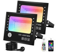 60W Projecteur RGB Exterieur,Projecteur LED Couleur 16 Millions De Couleurs et Mode Stroboscopique Minuterie,Spot Extérieur 6000lm Ip66 Étanche pour Cour,Terrasse,Noël,Fêtes,2 Pièces
