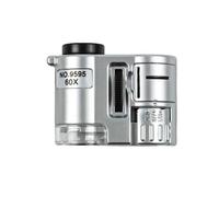 60x Portable Loupe Microscope Portable avec Lumière LED et UV Détection de Contrefaçons Format de Poche pour Bijoux, Gemmes, Electronique Inspection, 45x20x30mm Corps ABS avec Lentille Acrylique