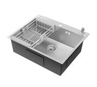 60x49CM Évier de Cuisine en Inox - Évier 1 Bac avec Distributeur de savon et Panier égouttoir