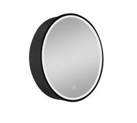 60x60x12,5 cm armoire suspendue de salle de bain ronde avec miroir intégré et éclairage, 2 étagères, noir (SATZGALED60CE)