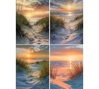 60x80cm Diamond Painting Coucher de soleil,4 Pack Broderie Diamond Peinture Kits,plage de sable Peinture Diamant Strass Complet Kit,DIY Diamant Painting pour Adulte Artisanat Décor Murale À La Maison