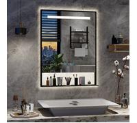 60x80cm Miroir de Salle de Bain LED avec Étagère, Anti-Buée, Éclairage Réglable, Touche Tactile, Noir