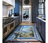 60x90cm Tapis Fenêtre Ouverte Volets Bleus Fleurs Lavable | Élégante vitre éclairée par le soleil tapis antidérapant à poils bas tapis en fleurs blanches vase pour salon