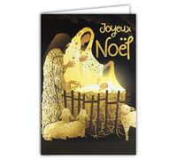 61-5659 Carte Crèche Joyeux Noël en Or Doré Brillant Scintillant étincelant Flamboyant Jésus Marie Joseph Moutons Mangeoir étable Fêtes de Fin d'Année - Avec Enveloppe Blanche