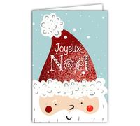 AFIE 61-5839 Carte Joyeux Noël Bonnet du Père-Noël Rouge Brillant et enveloppe blanche format 12x17,5cm - Portrait Chapeau Pompon - Fabriqué en France