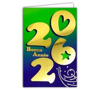 61-5854 Carte de Vœux BONNE ANNÉE 2026 Meilleurs Vœux Professionnels Entreprises Or Doré Brillant avec Enveloppe Blanche 12x17,5cm - Souhaits Réussite Succès Bonheur Chance Santé - Fabriqué en France