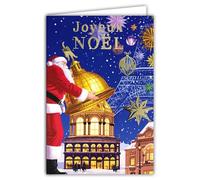 61-5860 Carte Joyeux Noël Bonne Année Meilleurs Vœux + Enveloppe Blanche 12x17,5cm Père Noël ouvrant le Dôme d'un Grand Magasin de Luxe Parisien Art Déco Nouveau en Or Doré Brillant Fabriqué en France
