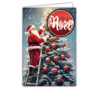 61-6103 Carte Père Noël avec 1 Collage JOYEUX NOËL Brillant en Relief 3D +1 Enveloppe Blanche Format 12x17,5cm - Idée Cadeau pour Enfants - Idéal pour les Traditionnels Vœux de Fin d'Année et étrennes