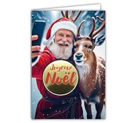 61-6104 Carte Père Noël avec 1 Collage JOYEUX NOËL Brillant en Relief 3D +1 Enveloppe Blanche Format 12x17,5cm - Idée Cadeau pour Enfants - Idéal pour les Traditionnels Vœux de Fin d'Année et étrennes