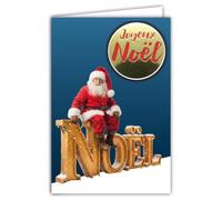 61-6107 Carte Père Noël avec 1 Collage JOYEUX NOËL Brillant en Relief 3D +1 Enveloppe Blanche Format 12x17,5cm - Idée Cadeau pour Enfants - Idéal pour les Traditionnels Vœux de Fin d'Année et étrennes