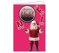 61-6108 Carte Père Noël avec 1 Collage JOYEUX NOËL Brillant en Relief 3D +1 Enveloppe Blanche Format 12x17,5cm - Idée Cadeau pour Enfants - Idéal pour les Traditionnels Vœux de Fin d'Année et étrennes