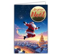 61-6109 Carte Père Noël avec 1 Collage JOYEUX NOËL Brillant en Relief 3D +1 Enveloppe Blanche Format 12x17,5cm - Idée Cadeau pour Enfants - Idéal pour les Traditionnels Vœux de Fin d'Année et étrennes