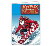 61-6110 Carte Père Noël avec 1 Collage JOYEUX NOËL Brillant en Relief 3D +1 Enveloppe Blanche Format 12x17,5cm - Idée Cadeau pour Enfants - Idéal pour les Traditionnels Vœux de Fin d'Année et étrennes