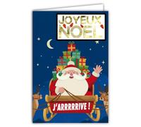 61-6111 Carte Père Noël avec 1 Collage JOYEUX NOËL Brillant en Relief 3D +1 Enveloppe Blanche Format 12x17,5cm - Idée Cadeau pour Enfants - Idéal pour les Traditionnels Vœux de Fin d'Année et étrennes