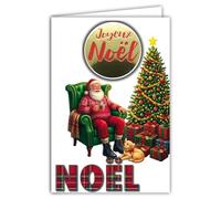 61-6112 Carte Père Noël avec 1 Collage JOYEUX NOËL Brillant en Relief 3D +1 Enveloppe Blanche Format 12x17,5cm - Idée Cadeau pour Enfants - Idéal pour les Traditionnels Vœux de Fin d'Année et étrennes