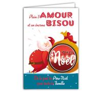 61-6113 Carte Père Noël avec 1 Collage JOYEUX NOËL Brillant en Relief 3D +1 Enveloppe Blanche Format 12x17,5cm - Idée Cadeau pour Enfants - Idéal pour les Traditionnels Vœux de Fin d'Année et étrennes