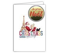 61-6114 Carte Père Noël avec 1 Collage JOYEUX NOËL Brillant en Relief 3D +1 Enveloppe Blanche Format 12x17,5cm - Idée Cadeau pour Enfants - Idéal pour les Traditionnels Vœux de Fin d'Année et étrennes
