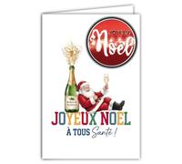 61-6115 Carte Père Noël avec 1 Collage JOYEUX NOËL Brillant en Relief 3D +1 Enveloppe Blanche Format 12x17,5cm - Idée Cadeau pour Enfants - Idéal pour les Traditionnels Vœux de Fin d'Année et étrennes