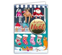 61-6116 Carte Père Noël avec 1 Collage JOYEUX NOËL Brillant en Relief 3D +1 Enveloppe Blanche Format 12x17,5cm - Idée Cadeau pour Enfants - Idéal pour les Traditionnels Vœux de Fin d'Année et étrennes